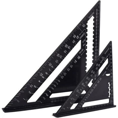 LAOA Equerre Menuisier Multifunctions 18cm et 30cm, Metal Aluminium Triangle Règle Équerre Guide Raporteur Angle 45 90 Degres/Outillage Charpentier/Outil Traçage Guidage Menuiserie Bois