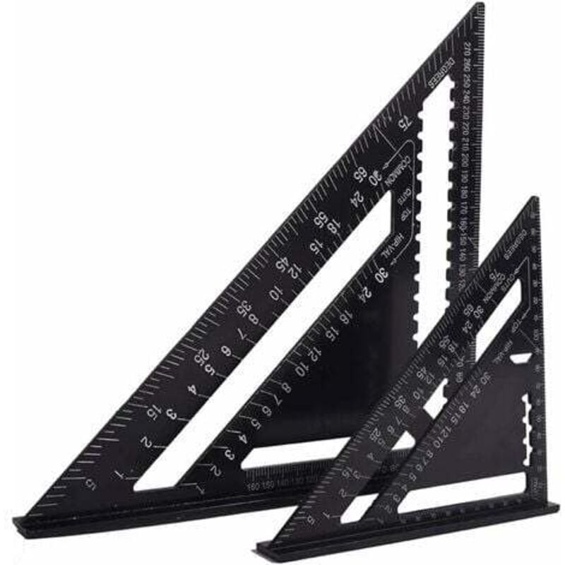 Equerre Menuisier Multifunctions 18cm et 30cm, Metal Aluminium Triangle Règle