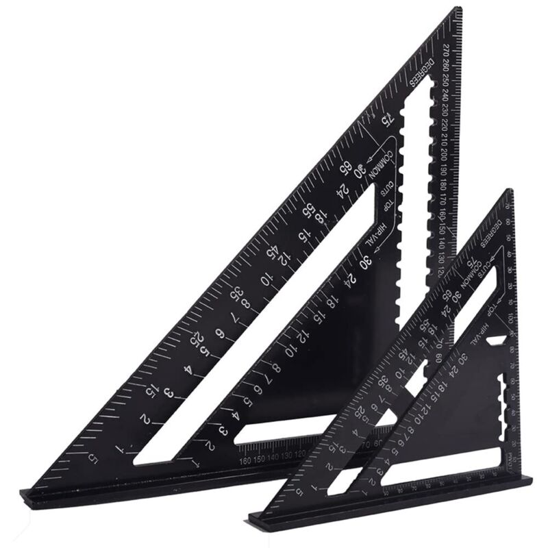 Equerre Menuisier Multifunctions 18cm et 30cm, Metal Aluminium Triangle Règle