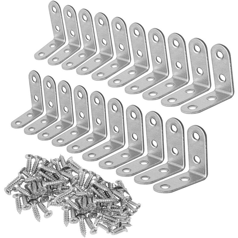 Aougo - Equerre Metal, Equerre, 20 Pcs Équerre de Fixation 90 Degrés à Angle Droit, 40mmx40mm Equerre Angle(Argent)