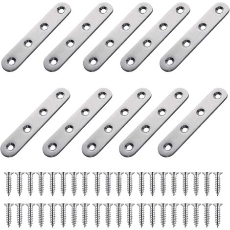 Equerre Plate Fixation Inox,10 Pièces Pattes D'assemblage Perforée Plates Metal, Supports de Fixation Droits Plats(77x16mm)