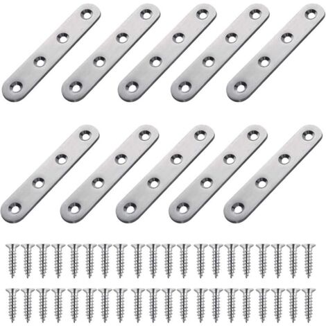 Equerre Plate Fixation Inox,10 Pièces Pattes D'assemblage Perforée Plates Metal, Supports de Fixation Droits Plats(77x16mm)