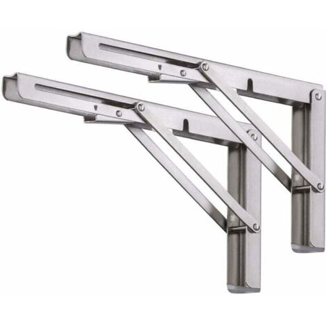 Equerre pliable Équerres pour Étagères, Lot de 2 Pcs Support d'étagère Pliant en Acier Inoxydable, Equerre Rabattable Murale - Equerre Escamotable avec Vis - 350mm x 175mm - (14 Inch) Argent