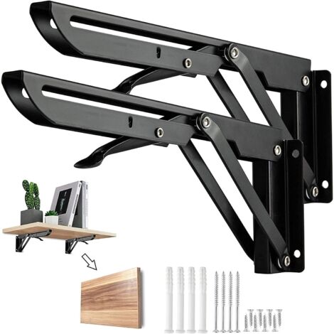 Équerre Pliante - 2 Pièces - Acier Inoxydable - Charge 80kg - Support Étagère Murale - 400x170mm Noir