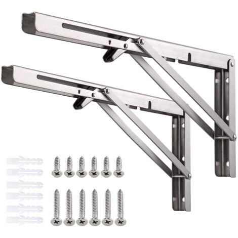Équerre Pliante 400mm,2 Pièces Support Console Pliable Chargeable 150 kg,Lourds Support Console Pliable,Equerre Etagere Pour Garage,Cuisine,Chambre