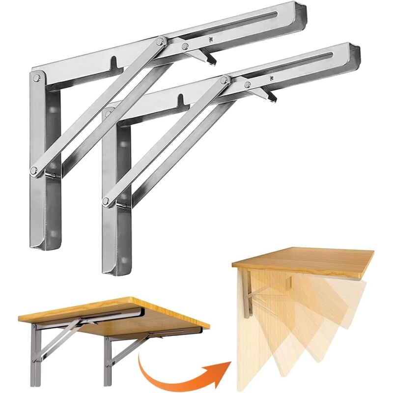 Equerre Pliante,2pcs Étagère Murale Pliante,Support Etagere Murale,Support Console Pliable en Acier Inoxydable pour Table Pliante, Murale, Étagères
