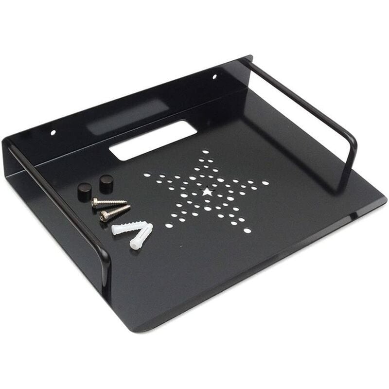 Querre pour étagère Murale en Alliage d'aluminium, Support pour Box tv, Apple tv, Roku 3/2, routeur, Mini pc, tv, Accessoires, dvd (1 Tier, Noir)