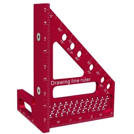 Équerre Pour Menuiserie - Règle de Traçage avec Trou pour Équerre de Menuisier,D'aluminium Rapporteur 22,5-90 Degrés - Pour Menuiserie, Ingénierie, Dessin de Meubles et