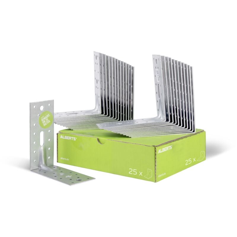 867560 Équerre d'assemblage renforcée, galvanisée Sendzimir, 150 x 150 x 65 mm, Set de 25 pièces - Alberts