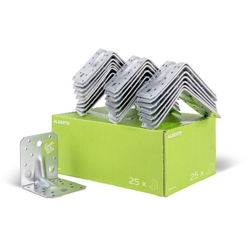 837570 Équerre d'assemblage renforcée, paquet pour artisans, galvanisée Sendzimir, 105 x 105 x 90 mm, Set de 25 pièces - Alberts
