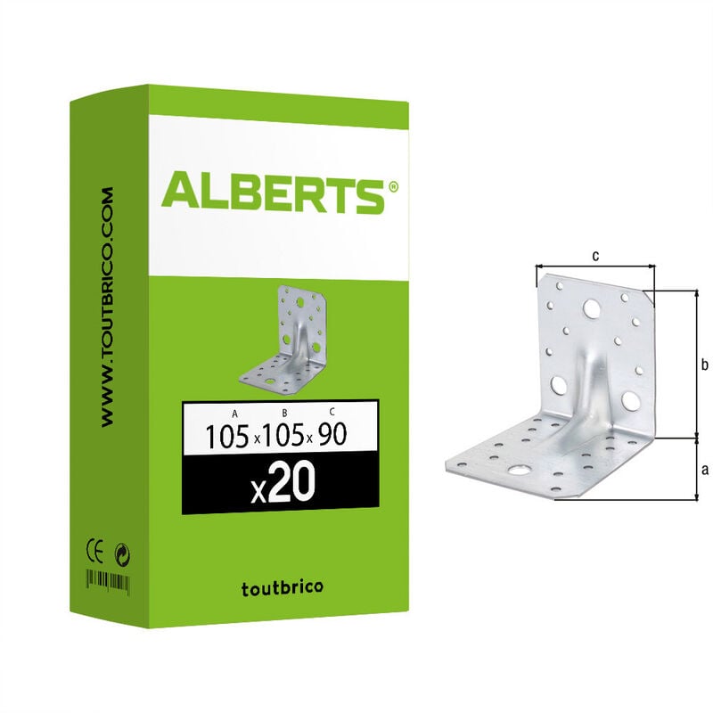 Alberts - 20 équerres d'assemblage 105x105x90mm galvanisé Gris