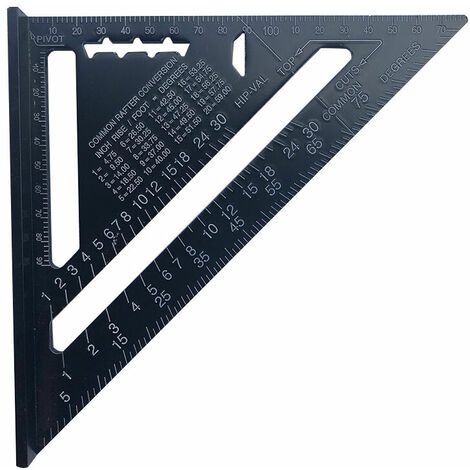 Équerre Triangle Metrique Professionnel, 7 pouces Équerre de Charpentier Haute Précision, Règle d'angle Menuiserie en Alliage d'aluminium Outil de Mesure Bois Speed Square Noir,GU.B/bon