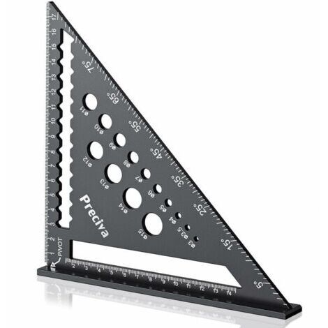 Equerre,Equerre Menuisier 7 inch, Outil de mise en Page Carré d’Alliage d’Aluminium, Échelle Métrique, avec des Trous de Mesure de Perceuse, Angle de Tirage de Soutien, Ligne, Cercle