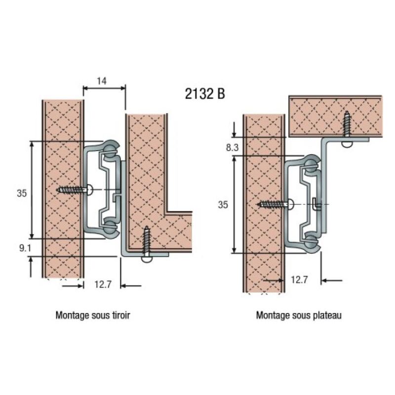 Querres clipsables 633 xx pour coulisses à billes série 2109, 2132, 3732, et 3832 - zingué noir - longueur 546,80 mm Accuride