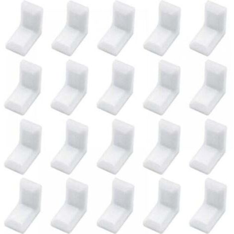 Équerres d’angle en L pour meubles – Lot de 40 pièces avec cache plastique blanc, fixation robuste pour armoires et étagères
