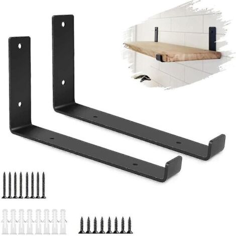 Équerres d'étagère noires, 2 pièces, renforcées, style industriel en L - AquaForge