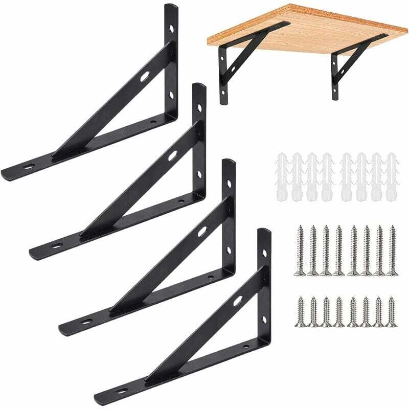 Equerres Etageres Murale Noir,4 Packs Supports Équerre D'étagère Fixation,Equerre Charge Lourde De 90 Degrés En Métal,15 × 9.5 cm Cadre Flottant de