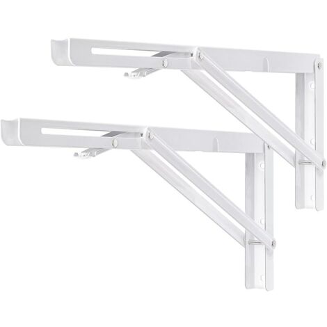 Équerres Étagères Pliable 400mm,Équerres Pliantes Support Console Pliable Charge Maximale 150KG Robuste Brace de Tablette Flottants Pour Garage Cuisine Chambre, Blanc, avec Vis