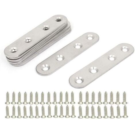 Équerres Plate en Inox,10 pièces Pattes D'assemblage en métal, Supports de Fixation Droits Plats,Plaques Métalliques Supports D’angle Plats, avec 40 vis,pour Réparation Connexion Fixations Meubles