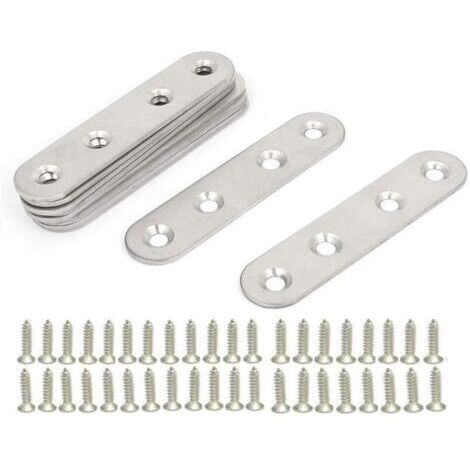 Équerres Plate en Inox,10 pièces Pattes D'assemblage en métal, Supports de Fixation Droits Plats,Plaques Métalliques Supports D’angle Plats, avec 40 vis,pour Réparation Connexion Fixations Meubles
