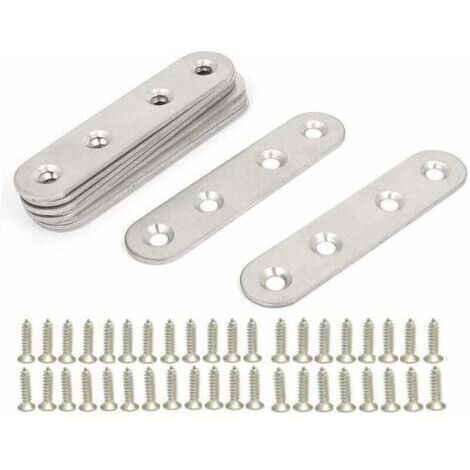 Équerres Plate en Inox,10 pièces Pattes D'assemblage en métal, Supports de Fixation Droits Plats,Plaques Métalliques Supports D’angle Plats, avec 40 vis,pour Réparation Connexion Fixations Meubles