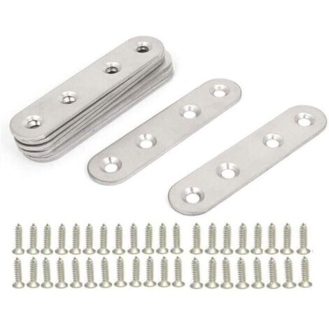 Équerres Plate en Inox.10 pièces Pattes D'assemblage en métal. Supports de Fixation Droits Plats.Plaques Métalliques Supports D’angle Plats. avec 40 vis.pour Réparation Connexion Fixations Meubles