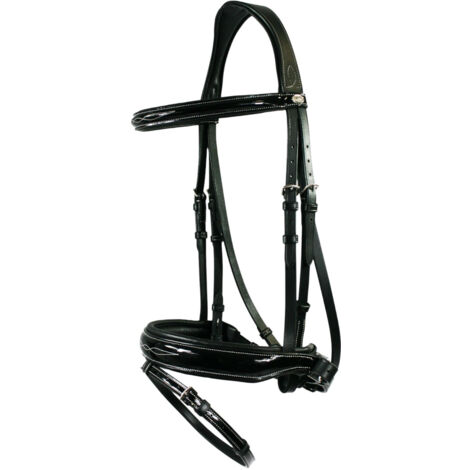 EQuest Trense Glossy Seams, schwarz - hochwertige Lacktrense für Pferde, L