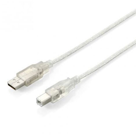 Equip 128653 - Cable USB (1 m, USB A, USB B, 2.0, Male Connector/Male Connector, Plata, Transparente)