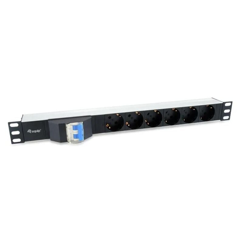 Rack multiprise aluminium 19 1u 6 prises type shucko euro avec câble magnâto thermique 1,8 m