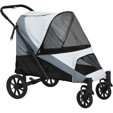 Équipage pliable pour chiens et chats – Transport sécurisé jusqu’à 30 kg, avec coussin intégré, fenêtres en filet respirant, portes zippées, sac de rangement et sangles de sécurité – Freins intégrés –