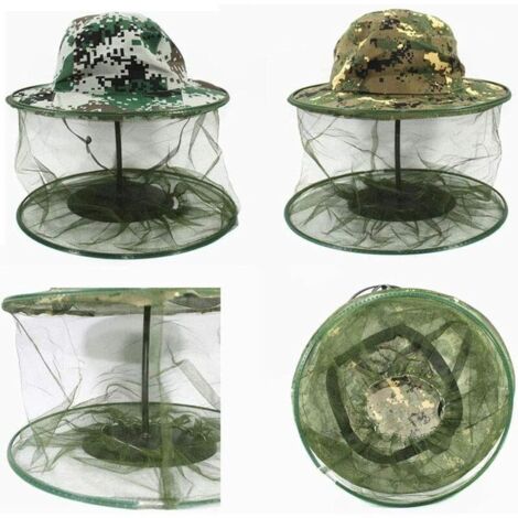 Equipaggiamento protettivo Cappello mimetico Apicoltura Apicoltore Repellente per zanzare Maschera esterna Pesca e campeggio Cappello con zanzariera Equipaggiamento protettivo 2 pezzi