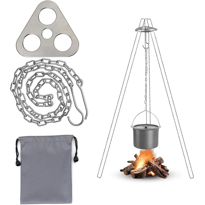 Équipement de Gril de Trépied de Feu de Camp, Planche de Gril de Trépied de Camping en Acier Inoxydable Portables