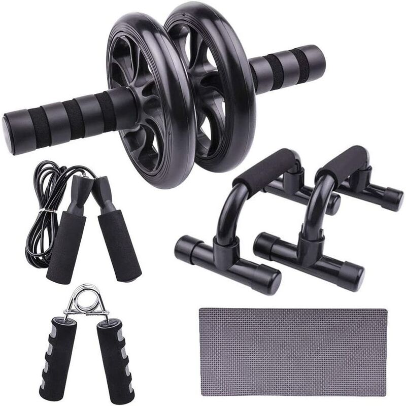 

Equipo de Fitness 5 en 1 Rueda Abdominal + 2 Mangos de Bomba + Cuerda de Saltar + Pinza de Mano + Kit de Alfombrilla de Rodilla para Ejercicios de