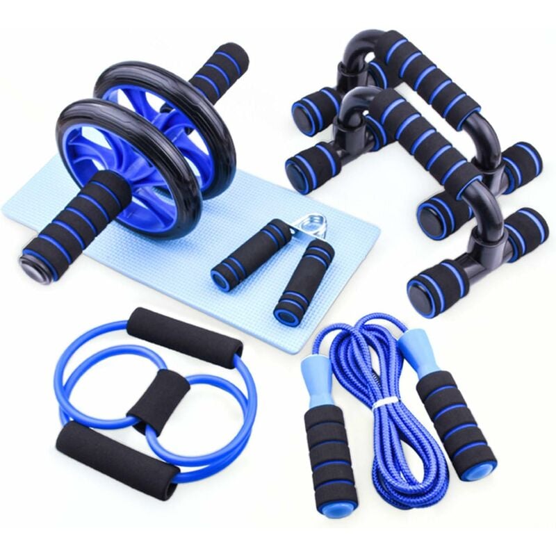 

Equipo de Fitness 7 en 1 Rueda Abdominal + Mango de Bomba + Cuerda de Saltar + Cuerda de Ejercicio Figura 8 + Pinza de Mano + Tapete de Rodilla Kit