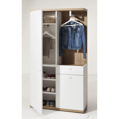 Equipped Wardrobe With Shoe Rack Storage Hanger Glossy White And