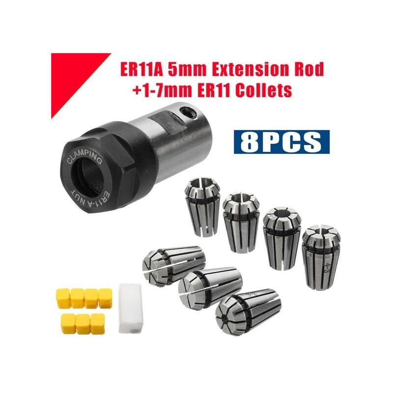 Er11 7 Piece Spring Pliers Set + Er11A 5mm Extension Rod For Cnc Tightening Kit