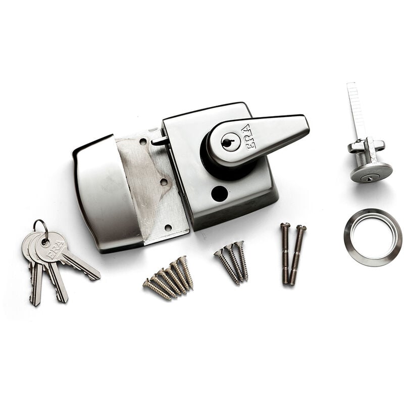 ERA - Double locking nightlatch door lock, 40mm in Satin Chrome finish with Satin cylinder - Grey