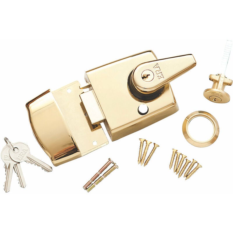 ERA - Doublelocking Nightlatch Door Lock, 60mm Backset Brass Body with Brass Cylinder - Yellow