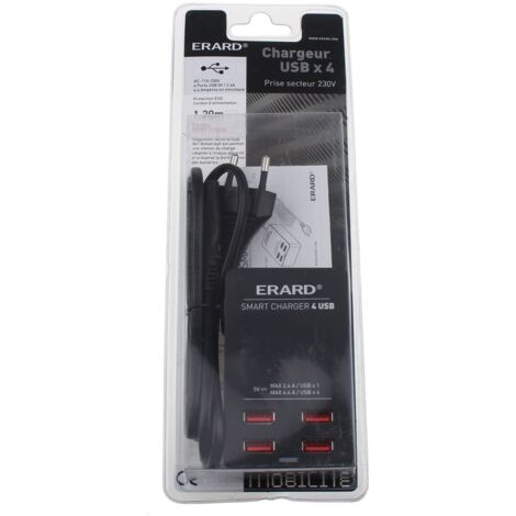 Erard - ladegerät 4 usb an 230v - 4.4a max. - 1m - 728904 - 3700117289042