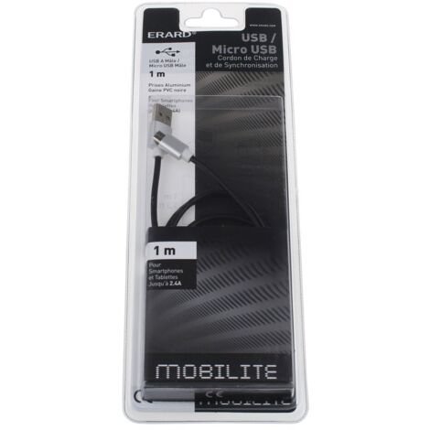 Erard - micro usb m / usb m - 2.4a - 1m (prises alu) - 722405 - 3700117224050