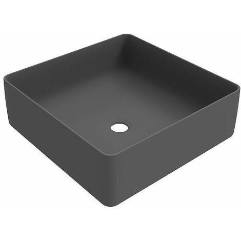 ERCOS Lavabo D'appoggio Quadrato In Ceramica, Lavabo Bagno Colore Grigio Opaco , Senza Troppopieno, Dimensioni 416x416 mm
