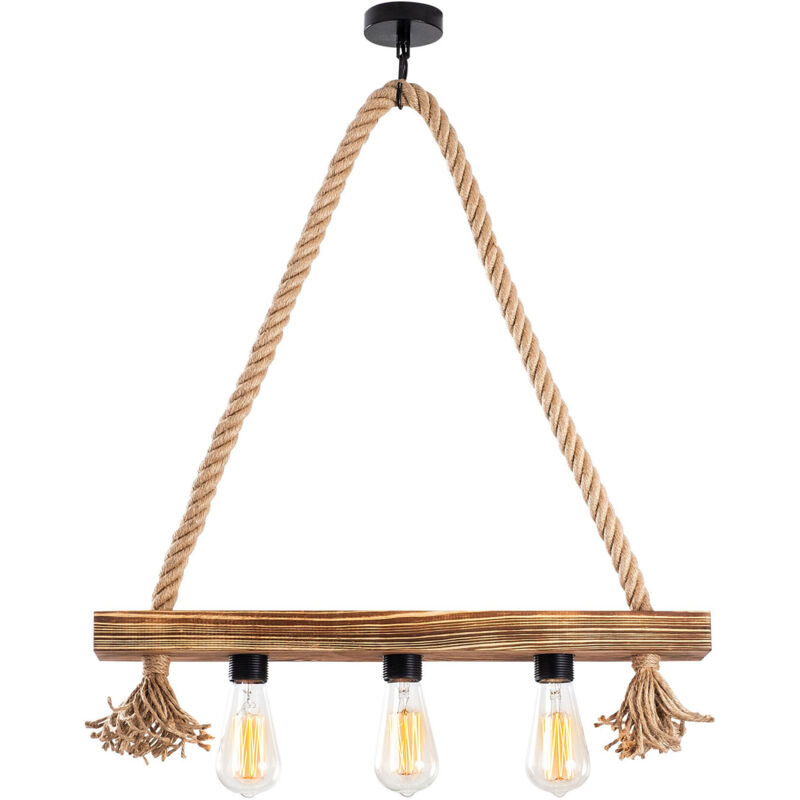 Hanah Home - Lustre en Bois avec 3 Sources Lumineuses, 60x9 cm, Hauteur 60 cm, Pour Salle à Manger ou Salon