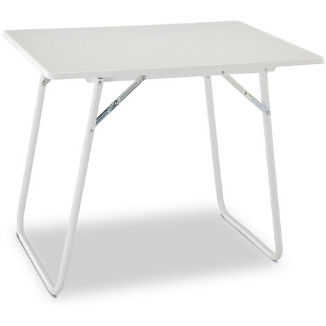 EREDU - Mesa plegable de aluminio para camping jardín y playa color Blanco exterior 80 x 60 cm