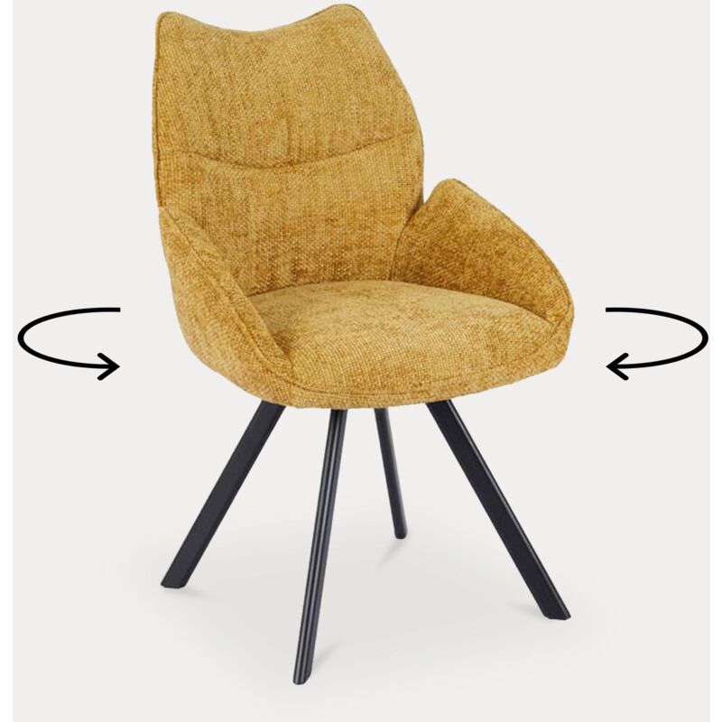 Mobilier Deco - erelle - Chaise pivotante en tissu jaune pieds métal noir