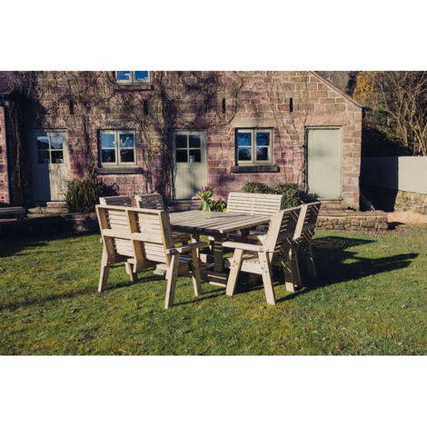 Ergo 8 Seater Square Table Including 4 Benches - Swedish Redwood - L149 x W149 x H77 cm - Minimal Assembly Required