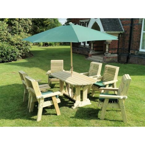 Ergo Table and Chair Set - Sits 6 Wooden Garden Dining Furniture with 6 Chairs - L250 x W290 x H105 cm - Minimal Assembly Required