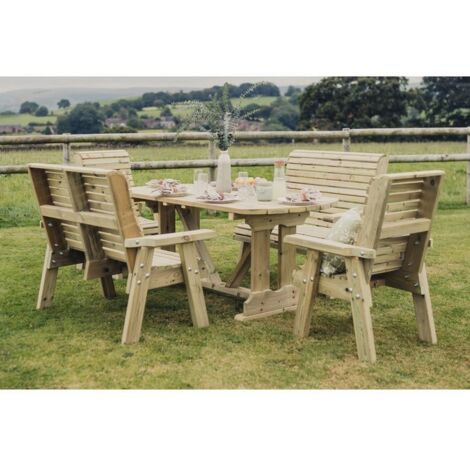 Ergo Table Set - Sits 6, 2 Bench & 2 Chair - L250 x W290 x H105 cm - Min. Assembly Required - Set of Waterproof Cushions Included
