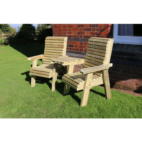 main image of "Ergonomic Companion Set, wooden garden love seat - Angled"
