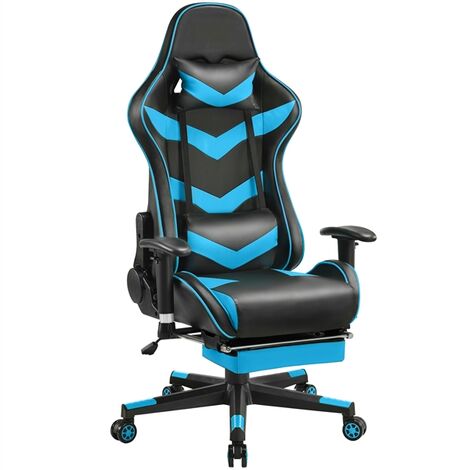 main image of "Ergonomic Gaming Chair Swivel Reclining Racing Chair Computer PC Gaming Chair with Footrest Adjustable Height and Armrests Video Game Chair, Neon Blue"