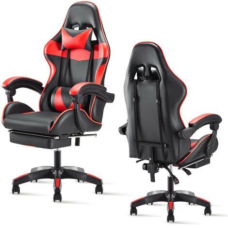 Ergonomic Gaming Chair with Footrest, Lumbar Support and Headrest, Swivel and Adjustable PVC Leather Racing Computer Desk Chair
